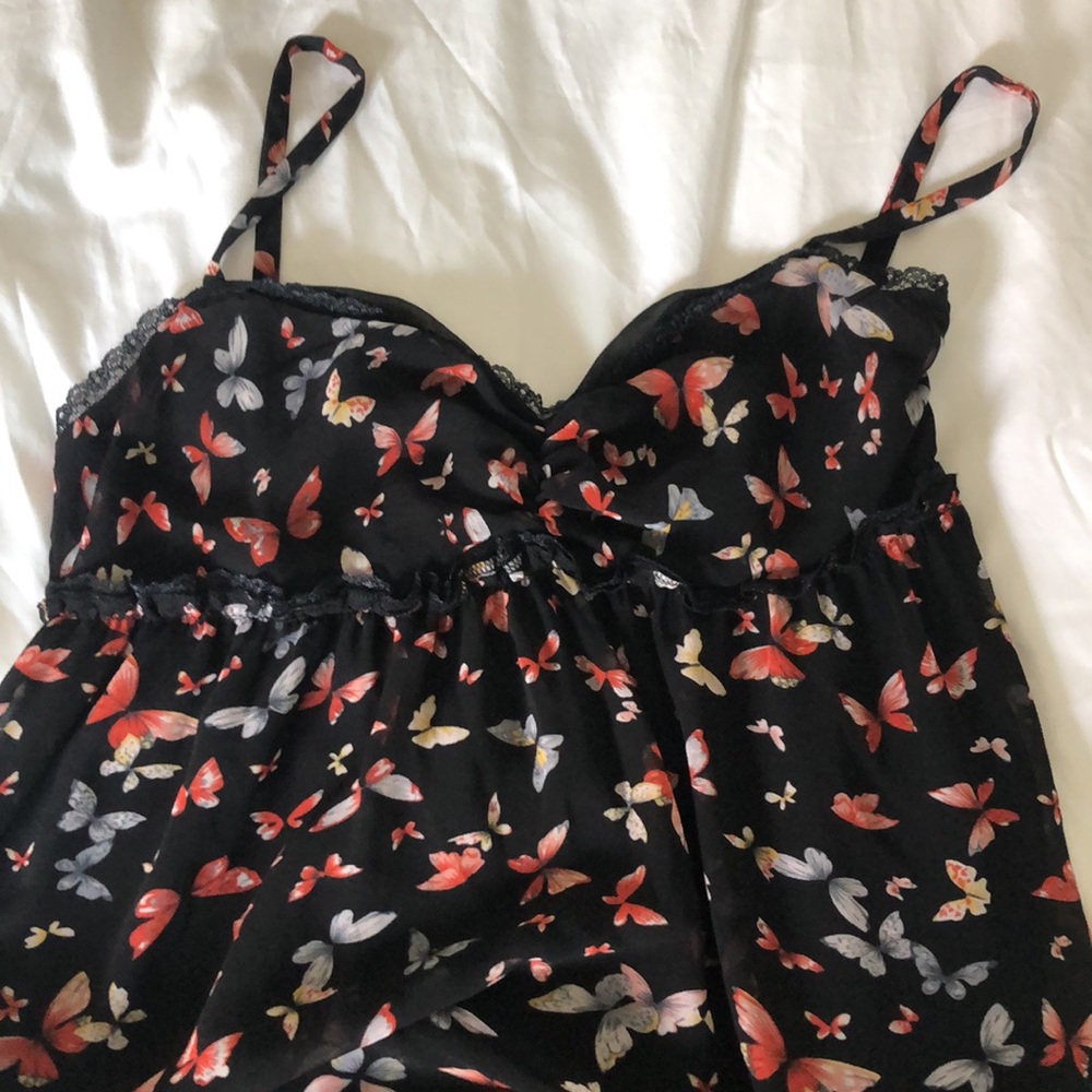 Flowing romantic tiered maxi dress with butterfly print